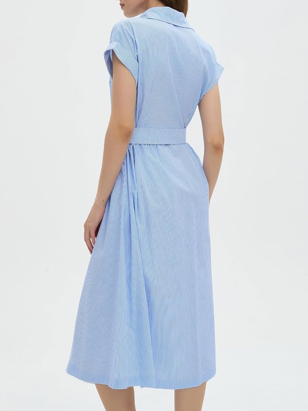 Blue & White Stripe Cotton Shirtdress | Belted | 100% Cotton - Picture 6 of 10